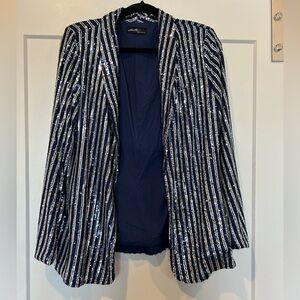 Vici Navy and Silver Sequin Striped Blazer